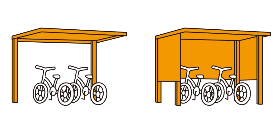 サイクルポートを選ぶ際のポイント：屋根のみにするか、両脇や前面を囲うか